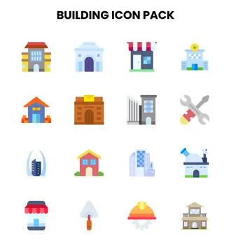 Building Flat Set Icons Pack Ilustración de archivo