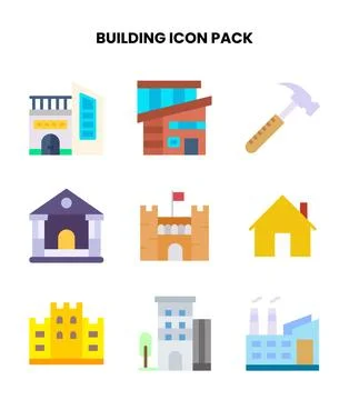 Building Flat Vector Icons Pack Stock Illustration