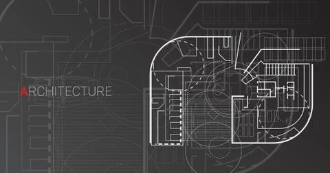 Building Floor Architectural Project Plan Over Dark Gray Background, Vector Ilustración de archivo