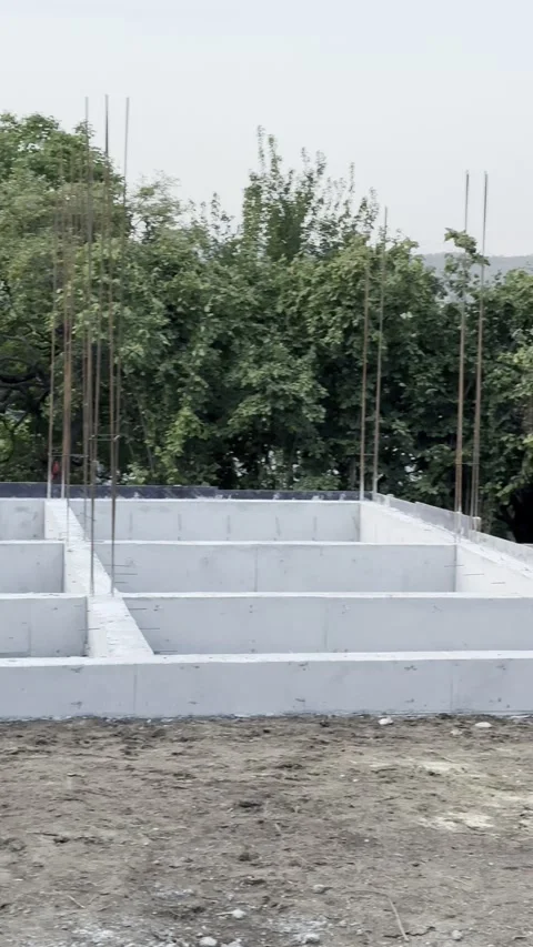 Building Foundation Construction Process of a Modern House Stock Footage 347004857