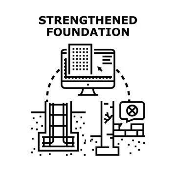 Building foundation strengthening engineering process concept icon Stock Illustration