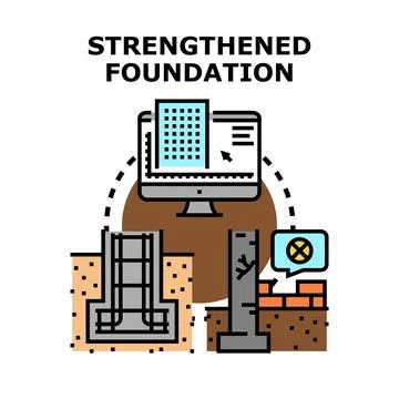 Building foundation strengthening engineering process concept icon Stock Illustration