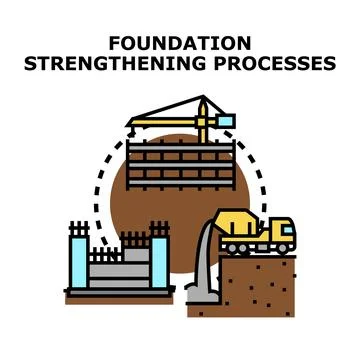 Building foundation strengthening processes concept Stock Illustration