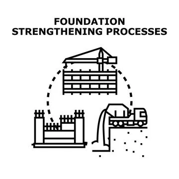 Building foundation strengthening processes concept Stock Illustration
