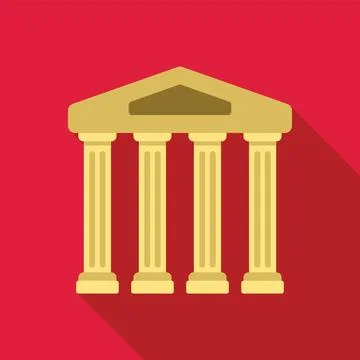 Building with four columns and triangular pediment representing bank or gov.. Ilustración de archivo