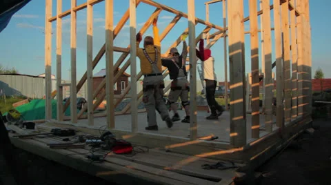 Building of a Framework House Stock Footage 25067143