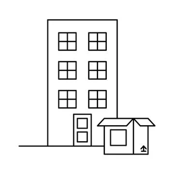 Building front facade with box carton Ilustración de archivo