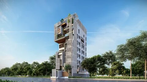 Building the Future 3D Renderings of Modern Building Architecture Stock-Illustration