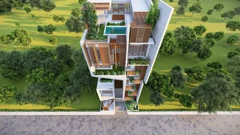 Building the Future Today 3D Renderings of Modern Architectural Concepts Stock-Illustration