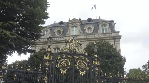 Building, gate and trees, Paris, France Stock Footage 97135226