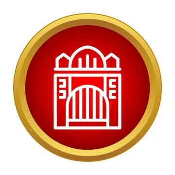 Building gate icon in red button Ilustración de archivo