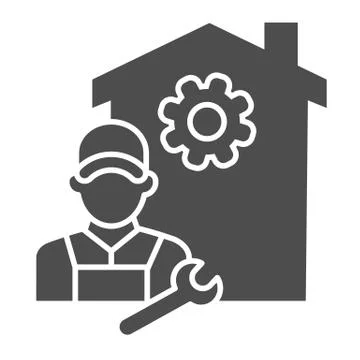 Building with gear and engineer solid icon, smart home concept, smart house Ilustración de archivo