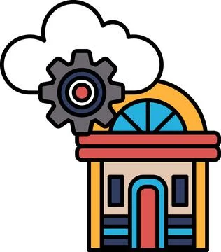 A building with a gear on top of it Ilustración de archivo