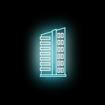 Building glowing neon icon representing real estate and business Ilustración de archivo