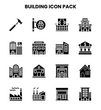 Building Glyph Bundle Icons Pack Stock Illustration