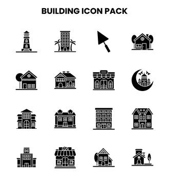 Building Glyph Bundle Icons Pack Stock Illustration
