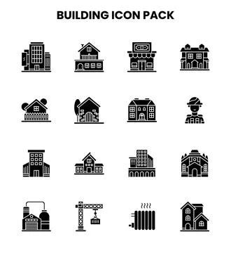 Building Glyph Graphics Icons Pack Stock Illustration