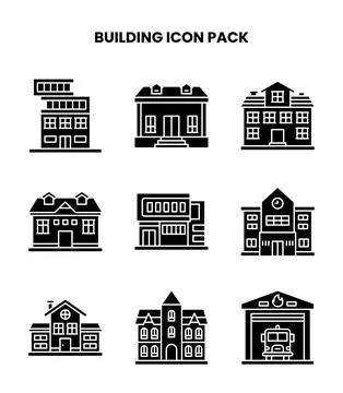 Building Glyph Graphics Icons Pack Stock Illustration
