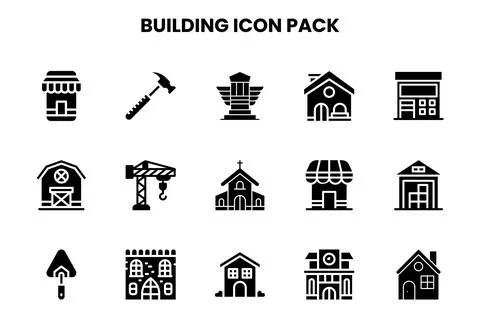 Building Glyph Graphics Icons Pack Stock Illustration