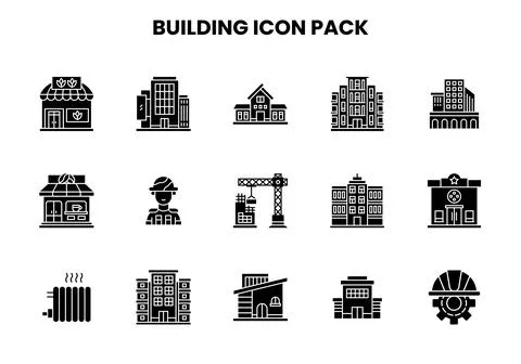 Building Glyph Icons Pack Ilustración de archivo