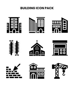 Building Glyph Set Icons Pack Stock Illustration