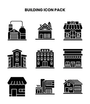Building Glyph Vector Icons Pack Stock Illustration