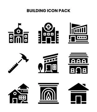 Building Glyph Vector Icons Pack Stock Illustration