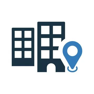 Building, gps, local icon. Editable vector logo. Ilustración de archivo