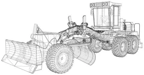 Building Grader Isolated. 3D rendering. Wire-frame. The layers of visible and Ilustración de archivo