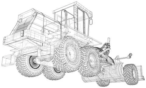 Building Grader Isolated. 3D rendering. Wire-frame. The layers of visible and Stock Illustration