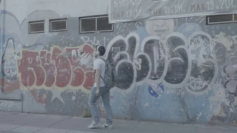 A building with graffiti on its walls in Buenos Aires, Argentina Stock Footage 345137813