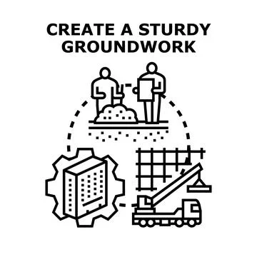 Building groundwork creating foundation for construction process Ilustración de archivo