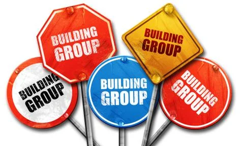 Building group, 3D rendering, street signs Ilustración de archivo