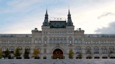 Building of GUM, Main Universal Store, in Moscow in cloudy evening on empty Stock-Footage 81774547
