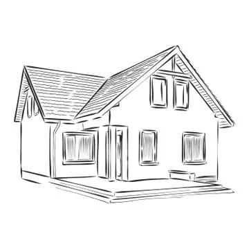 Building hand drawing, house vector sketch illustration, architecture Stock Illustration