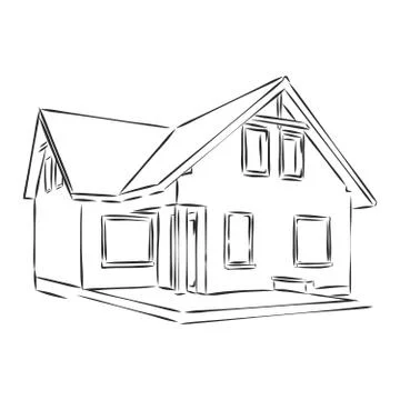 Building hand drawing, house vector sketch illustration, architecture Ilustración de archivo