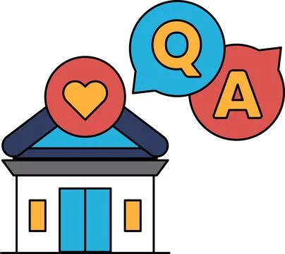 A building with a heart and a question mark on top of it Stock Illustration