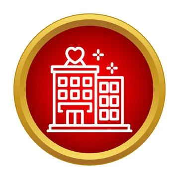 Building with heart icon on red gradient background Stock Illustration