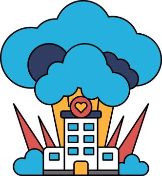 A building with a heart on it is surrounded by clouds Illustrazione stock