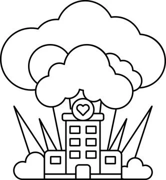 A building with a heart on it is surrounded by clouds 스톡 일러스트