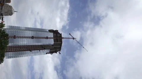 Building a High Rise with Moving Cloud Stock Footage 4798217