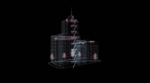 Building Hologram Wireframe. Nice 3D Render on a black background Ilustración de archivo