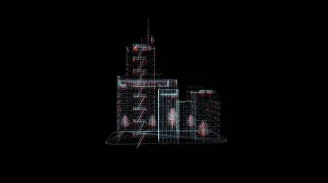 Building Hologram Wireframe. Nice 3D Render on a black background Ilustración de archivo