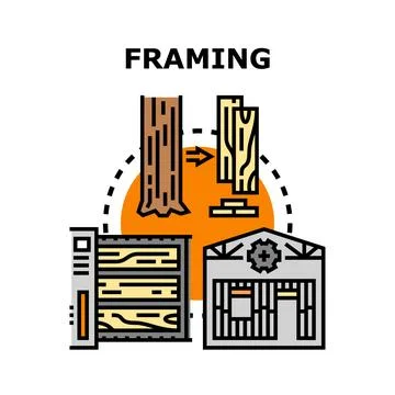 Building house frame construction process with wood Stock Illustration