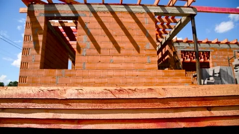 Building a house. The frame of the house Stock Footage 273197733