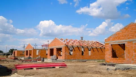 Building a house. The frame of the house Stock Footage 273197740