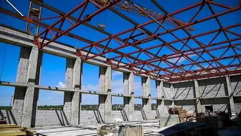 Building a house. The frame of the house Stock Footage 310045603