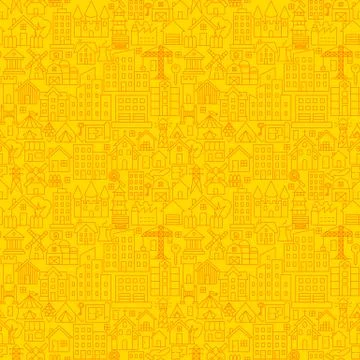 Building House Line Seamless Pattern Stock Illustration