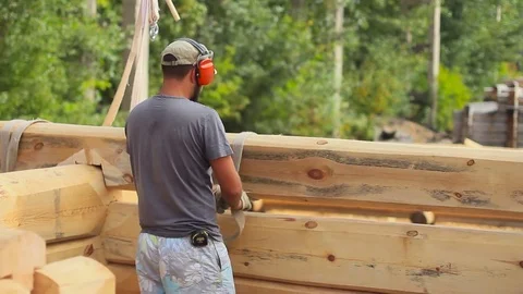 Building a house from logs Stock Footage 79718897