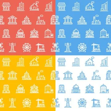 Building House or Home Pattern Background Set. Vector Illustrazione stock